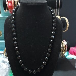 Vintage Joan Rivers Stunning Black Faceted Glass Necklace